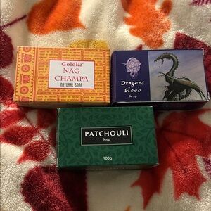 Set of Three Scented Soaps - Nag Champa, Dragon's Blood, Patchouli